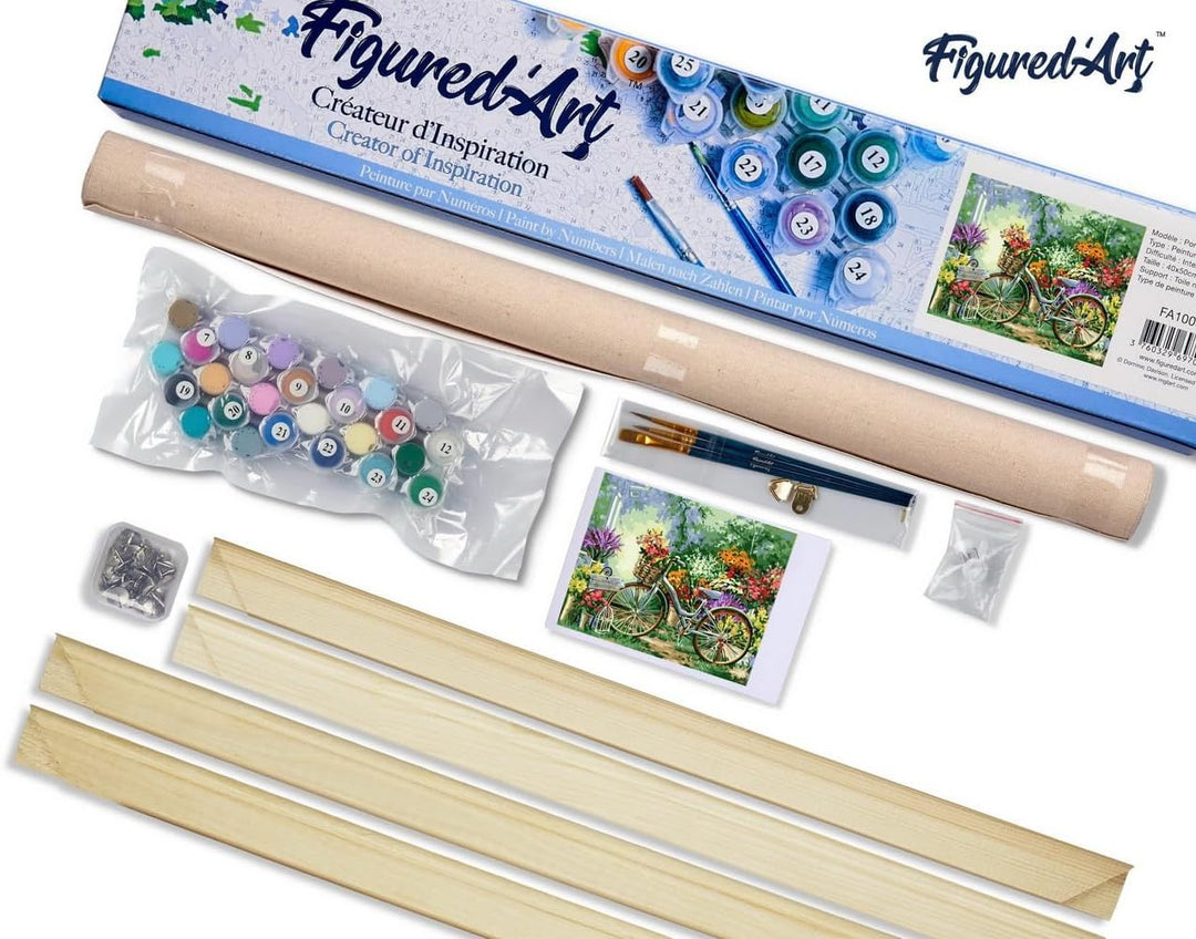 Figured'Art Malen Nach Zahlen Erwachsene Mit Rahmen Blumen und Fahrräder - Paint by Numbers Basteln