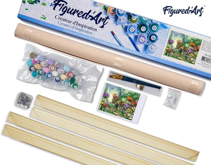Figured'Art Malen Nach Zahlen Erwachsene Mit Rahmen Blumen und Fahrräder - Paint by Numbers Basteln