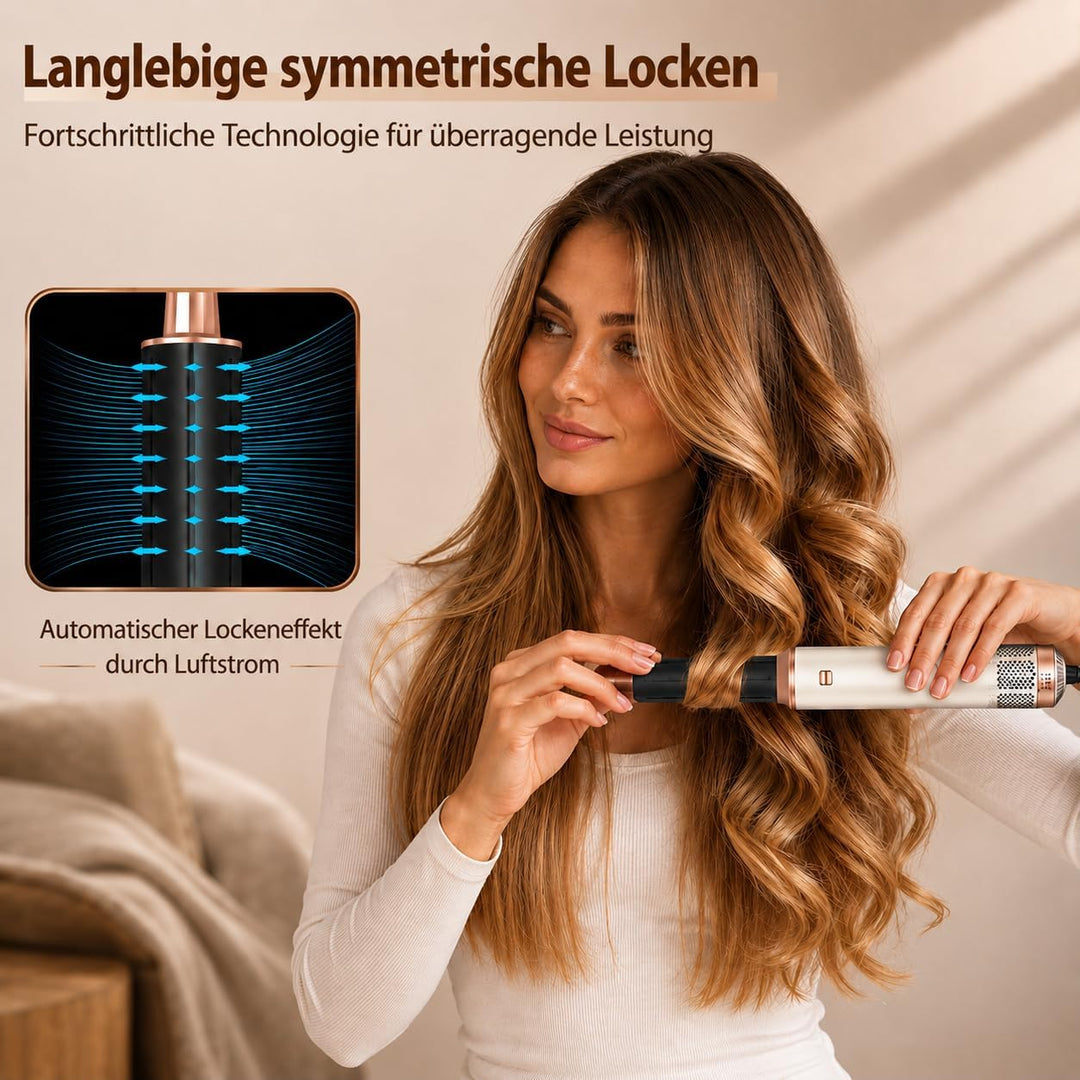 Airstyler 5-in-1 Lockenstab, Golden Goods Hairstyler Set mit Warmluftbürste, Glättbürste, 1000W Haar
