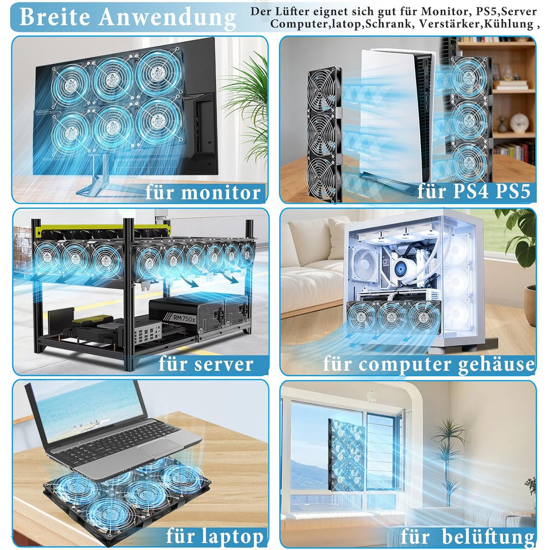 GDSTIME 6 x 120mm Lüfter 230V Dual 360mm Gehäuselüfter 220V PC Ventilator 3000 U/min DC 4V-12V Regel
