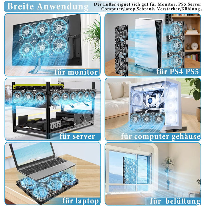GDSTIME 6 x 120mm Lüfter 230V Dual 360mm Gehäuselüfter 220V PC Ventilator 3000 U/min DC 4V-12V Regel