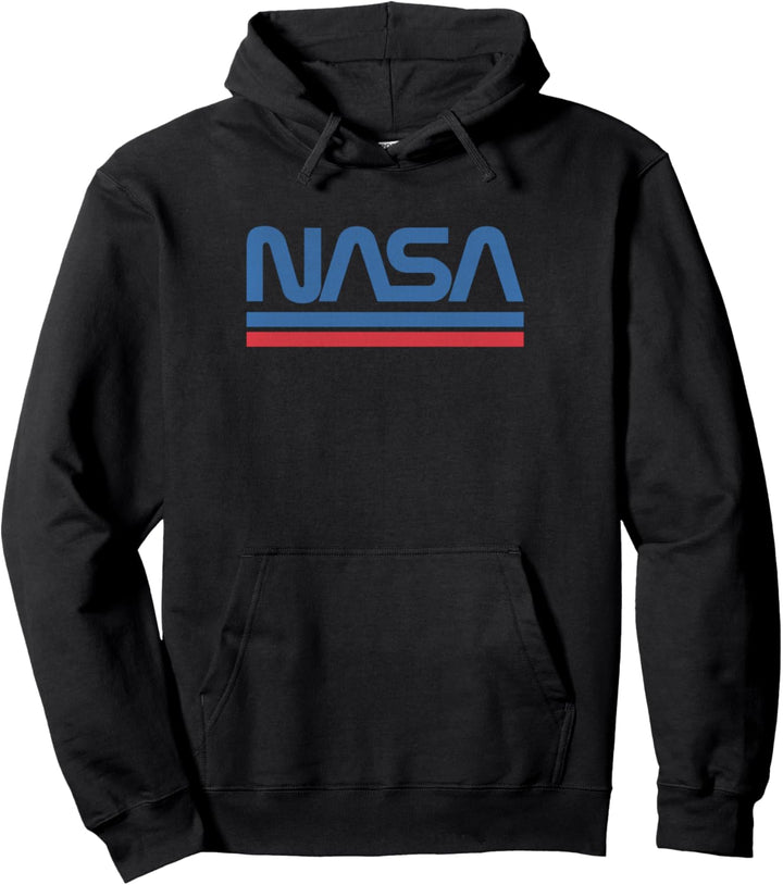 Trendy NASA Blue Text Logo With Stripes Pullover Hoodie