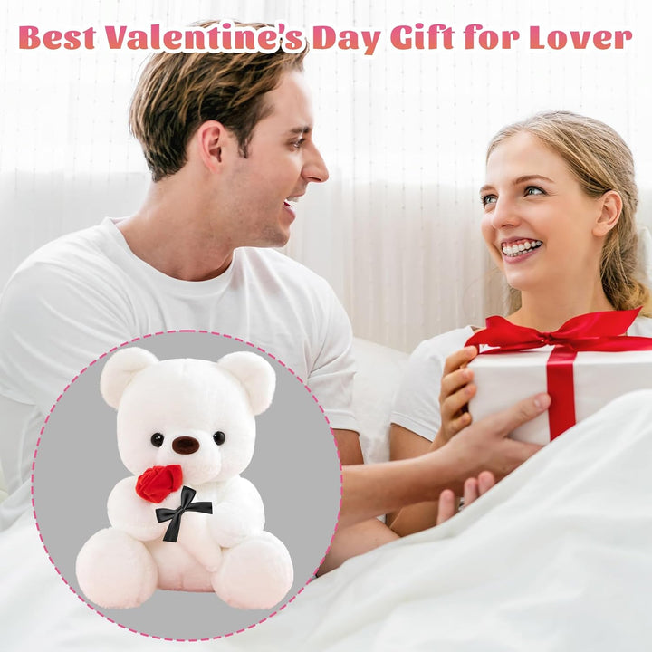 Teddybär Weiss, 25cm Teddybär mit Rose Teddy Plüsch Plüsch-Bär Teddybären Stofftier Spielzeug Plüsch