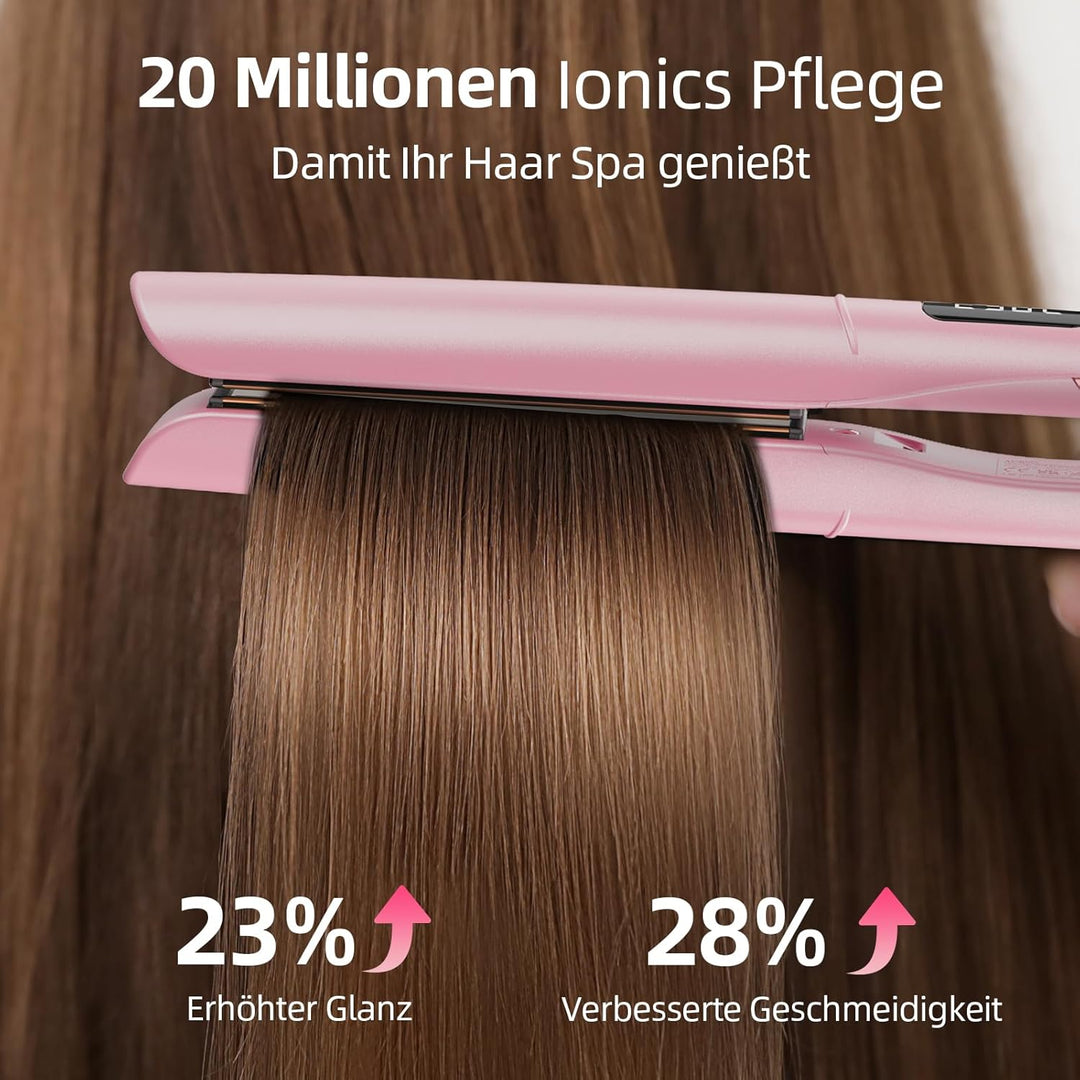 Dekuri 2 in 1 Glätteisen Locken und Glätten, Glatte Titanplatte Haarglätter, 30s Schnellaufheizung,