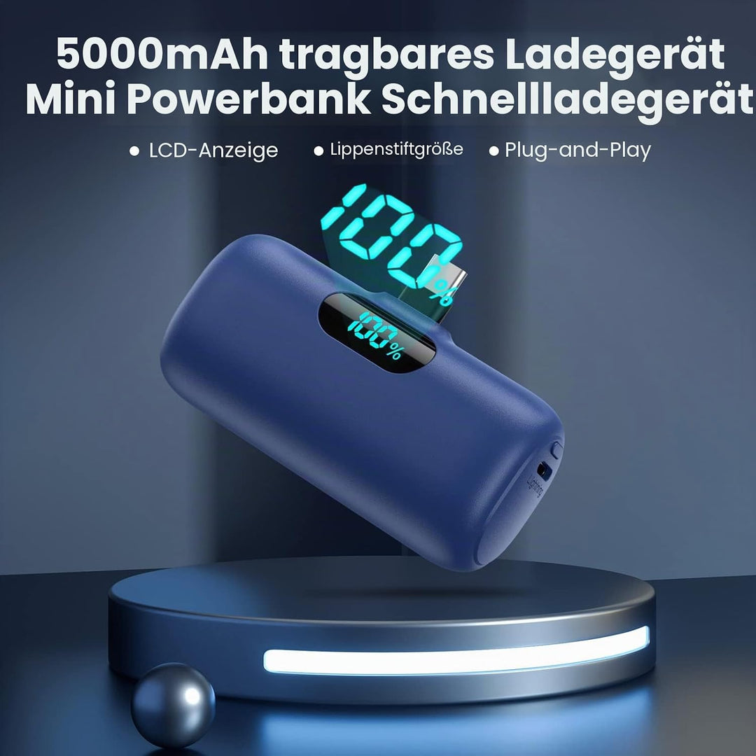Power Bank USB C 5000mAh, Mini Powerbank Klein Aber Stark 15W PD 3.0 Schnelles Aufladen Tragbares Ex