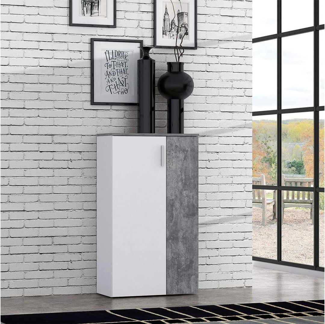 möbelando Schuhschrank Schuhkommode Flurschrank Kommode Anrichte Schrank Gretna I Weiss/Beton Beton/