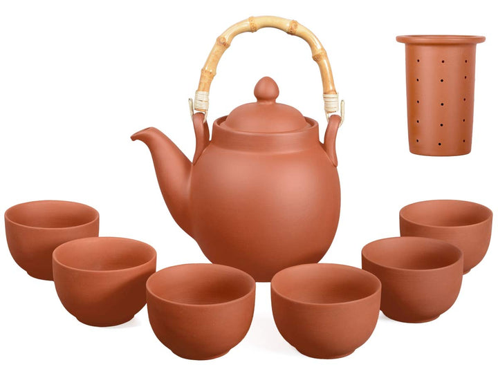 Ton Teeservice Tenno 7-teilig. Bestehend aus Ton Teekanne 1,1 Liter und 6 Tontassen. Handgefertigt,