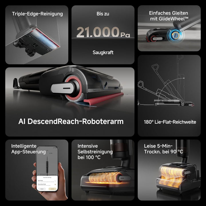 dreame H15 Pro Nass- und Trockensauger, GapFree AI DescendReach Roboterarm, dreifache Kantenabdeckun