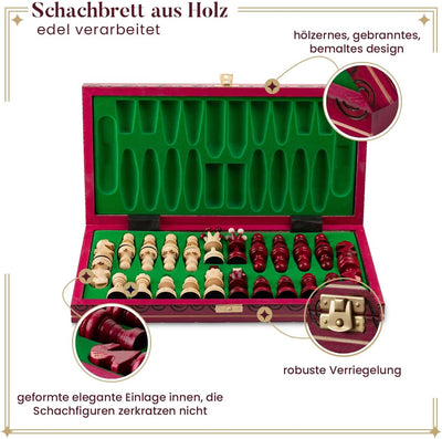 Schachbrett Holz Hochwertig | Master of Chess Schachspiel Holz Rote | Chess Set 35cm | Handgefertigt