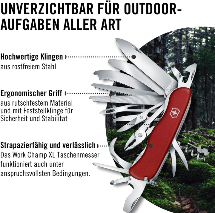 Victorinox, Schweizer Taschenmesser, Work Champ XL, Multitool, 31 Funktionen, Klinge, gross, Korkenz