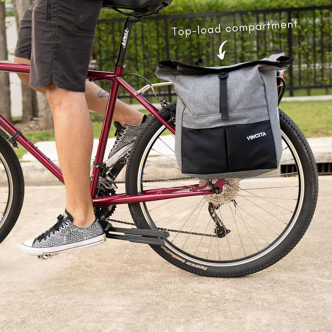 Vincita Top Load Double Pannier Water Resistant Cycling Side Bags – mit Regenschutz, gross, Tragegri