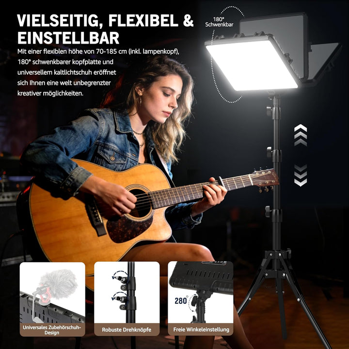 Video Licht, 2-25x20 cm 23W LED Studio Fotolicht Set, Dimmbares 2800–7000K Fill-Licht für Video/Stre
