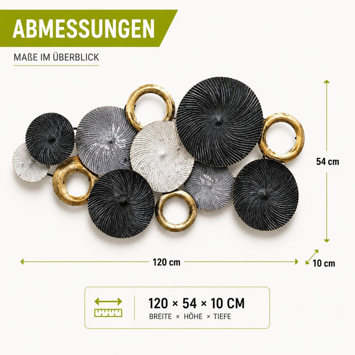 Kobolo Wandbild Wanddeko Metallbild 3D-Bild - SWIRL -weiss grau gold- ca 120x54 cm
