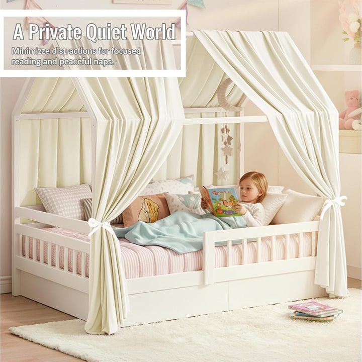 Beige Hausbett Himmel, 2 Stück Betthimmel Hausbett 270 x 67 cm, Himmelbett Vorhänge für Mädchen & Ju