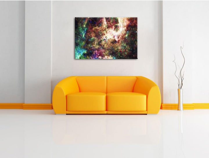 Pixxprint Bunte Nebelgalaxie und Sterne Kunst Pinsel Effekt, Format: 100x70 auf Leinwand, 100x70