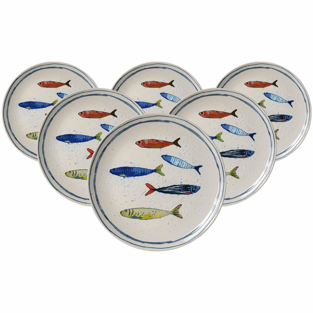 Ritzenhoff & Breker Maro Speiseteller ø 26 cm 6er Set, Steinzeug-Geschirr mit Fisch-Dekor, Spülmasch