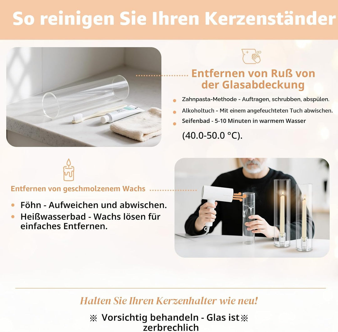 NUPTIO Glaszylinder Kerzenständer Kerzenhalter Glas - 10 Stücke Kegel Kerzenhalter Stabkerze Pack fü