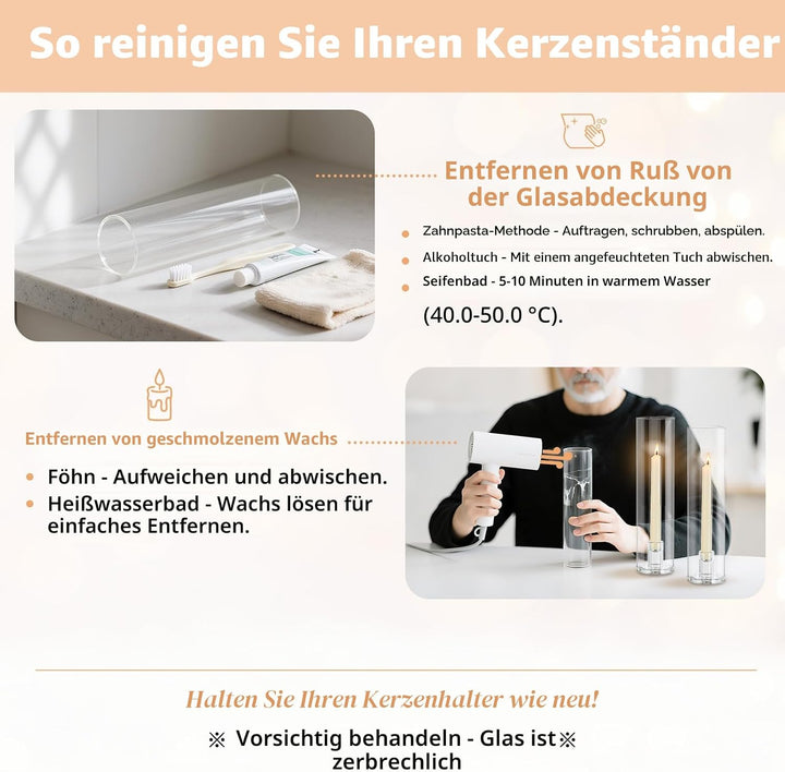 NUPTIO Glaszylinder Kerzenständer Kerzenhalter Glas - 10 Stücke Kegel Kerzenhalter Stabkerze Pack fü