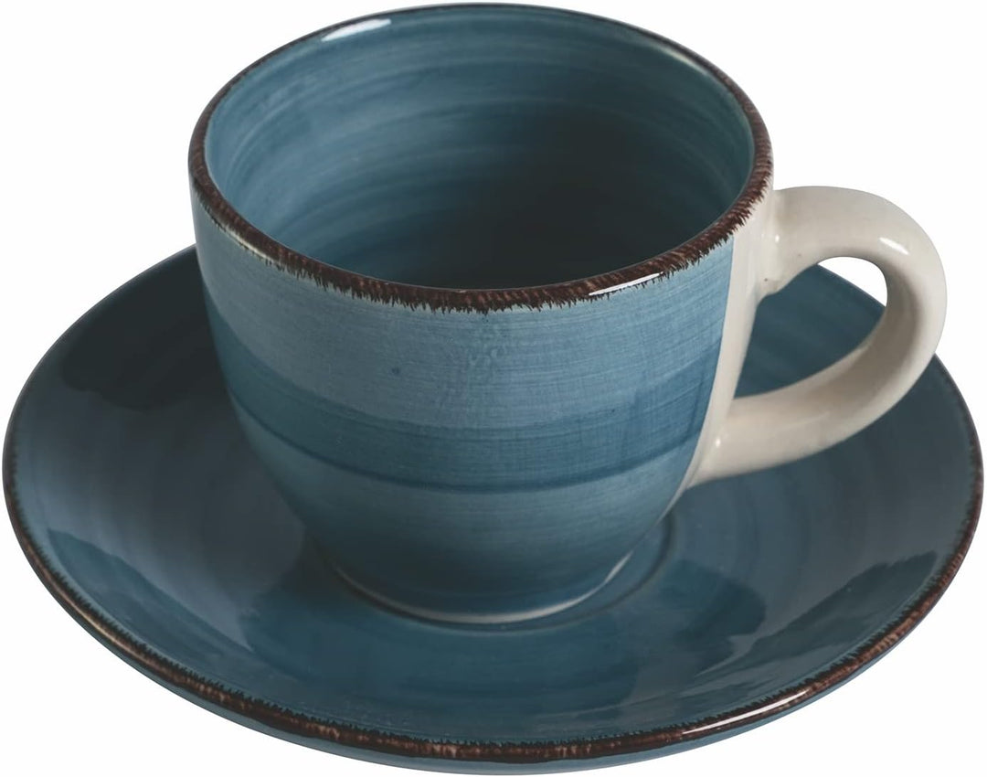 Villa d'Este Home Tivoli 6er Set Kaffeetassen 90 ml mit Untertasse aus Steingut, Baita Acqua
