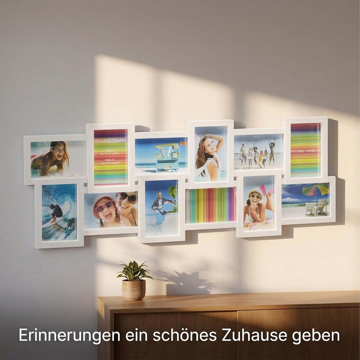 Relaxdays Bilderrahmen Collage, Bildergalerie für 12 Bilder, Fotorahmen XL zum Aufhängen, mehrere Fo