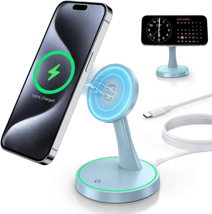 Induktive Ladestation Kompatibel mit Mag Safe Ladegerät,OANDYS 2 in 1 15W Schnelles iPhone Ladestati