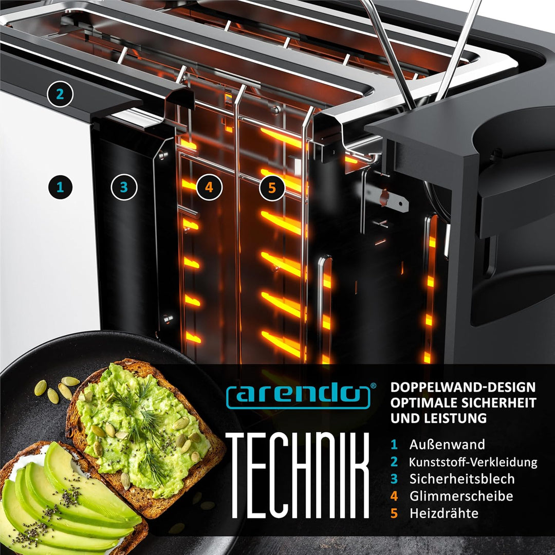 Arendo - Touch Toaster 2 Scheiben Edelstahl - Touchpanel - digital Display Restzeitanzeige - 800 W –