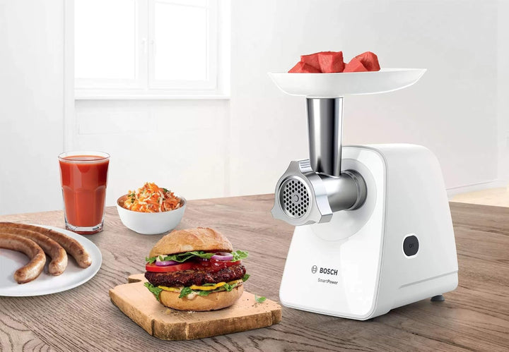 Bosch Fleischwolf mit Einer Leistung von 350W MFW2515W, 350, Stainless Steel, 17 kilograms, Weiss