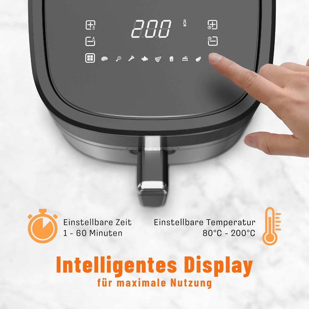Noaton Heissluftfritteuse 6,2 L, Air Fryer mit Digitalem Touchscreen, 8 Programme, 1600 W, Ohne Öl,