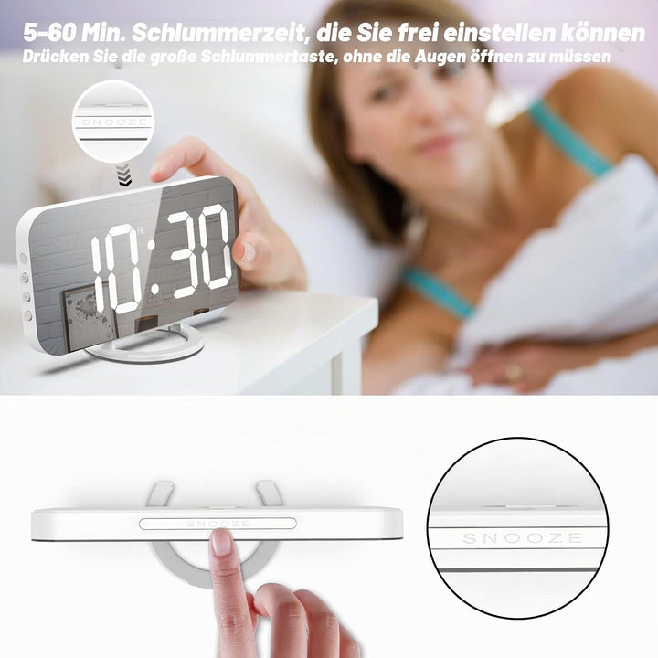 ThreeH Digitaler Alarm mit Dual-USB-Ladegerät Einstellbare Helligkeit Dimmer Snooze LED-Anzeige Weck