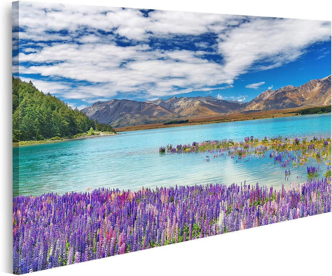 islandburner Bild auf Leinwand Tekapo See Neuseeland Bilder Wandbilder Poster, 80L x 40B cm