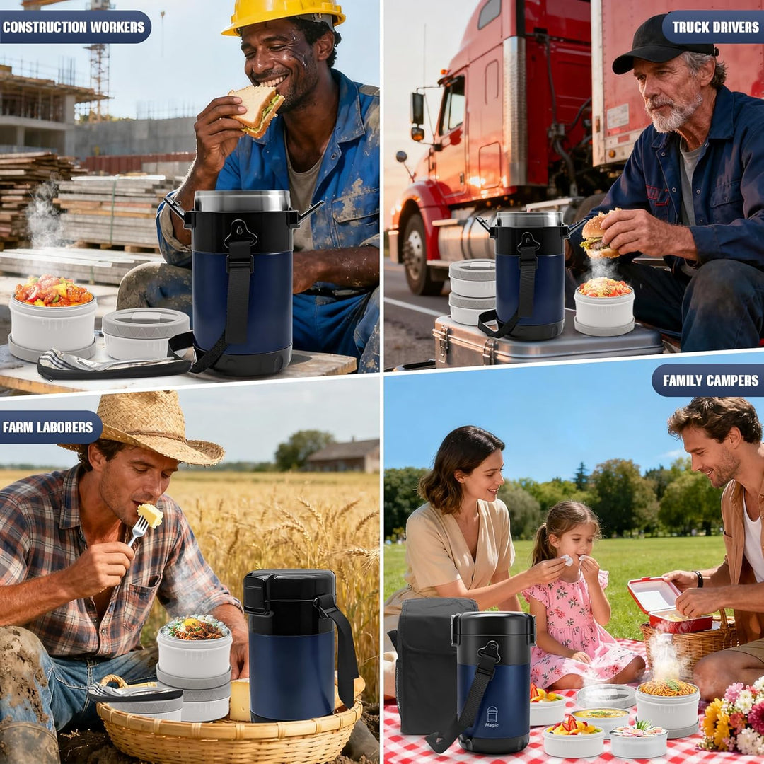 Thermobehälter Essen mit 4 Einzelnen Trennbehältern, Isolier-Lunchbox Edelstahl 2.6L, Auslaufsicher,