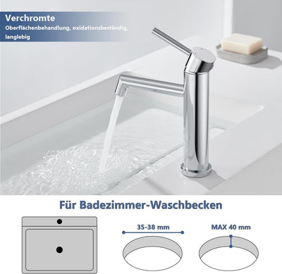 Ulytid Wasserhahn Bad Waschtischarmatur Chrom, Waschbecken Armatur Mischbatterie, Badarmatur mit Kal