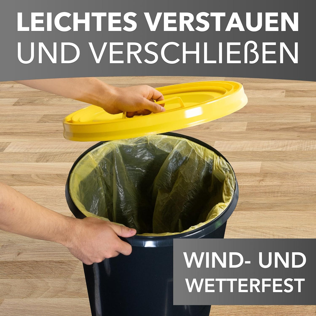 Mülleimer 60l mit geruchsdichtem Deckel (Gelb), Gelber Sack Ständer, Made in Germany, Müllsackstände