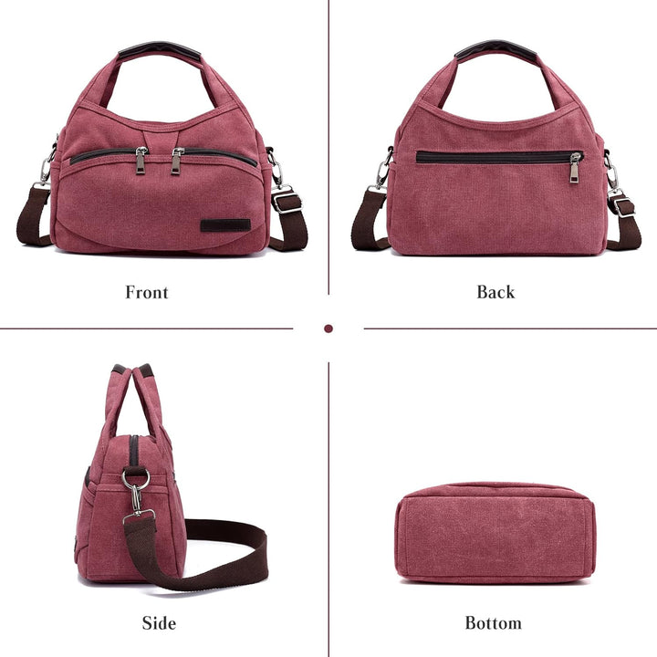 PORRASSO Damen Umhängetasche Casual Schultertasche Canvas Handtasche Multi Tasche Crossbody Bag für