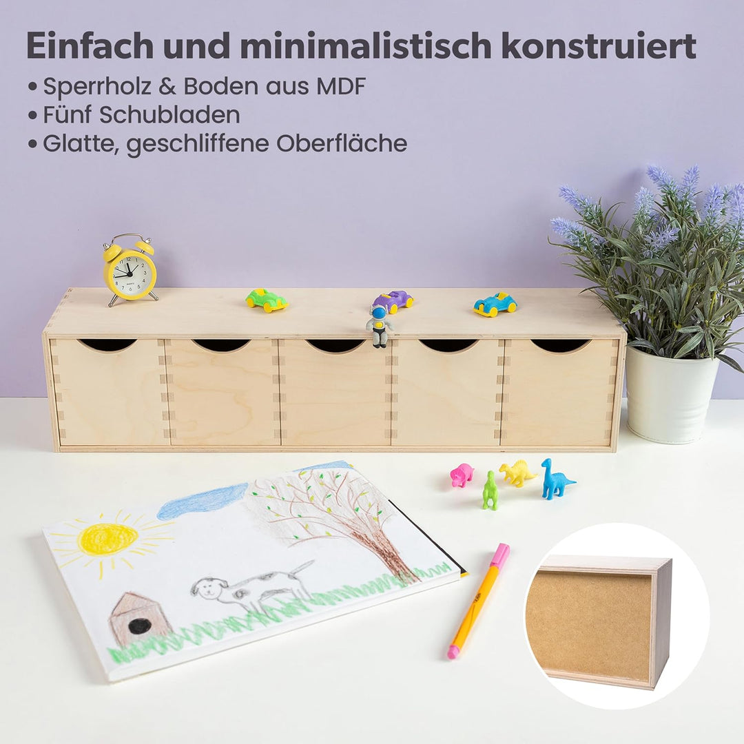 Creative Deco Schubladenbox Schubladenelement | 5 Schubladen | 57 x 13 x 13 cm (+/- 1 cm) | Mini-Kom