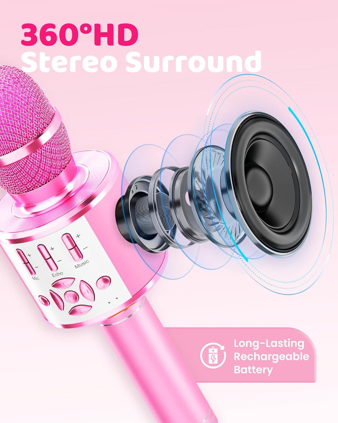 BONAOK Magic Sing Karaoke Microphone, Bluetooth Microphone Karaoke Kids, 4 in 1 Sing Microphone, Wir