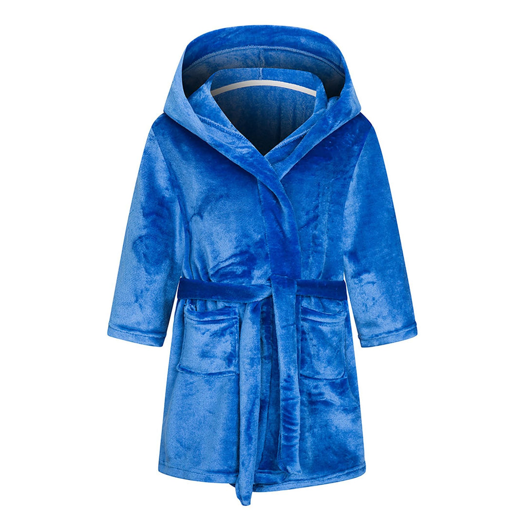 Bademantel für Mädchen, einfarbig, mit Kapuze, Flanell-Fleece-Bademantel für Jungen Königsblau 7-9 J