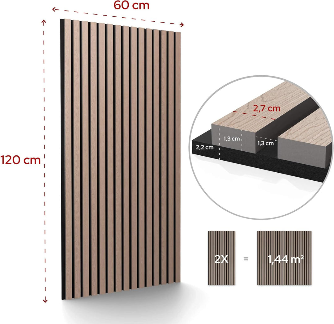 Arebos Akustikpaneele 120x60 cm | Lamellenwand in Holzoptik für Wand & Decke | modernes Wandpaneel m