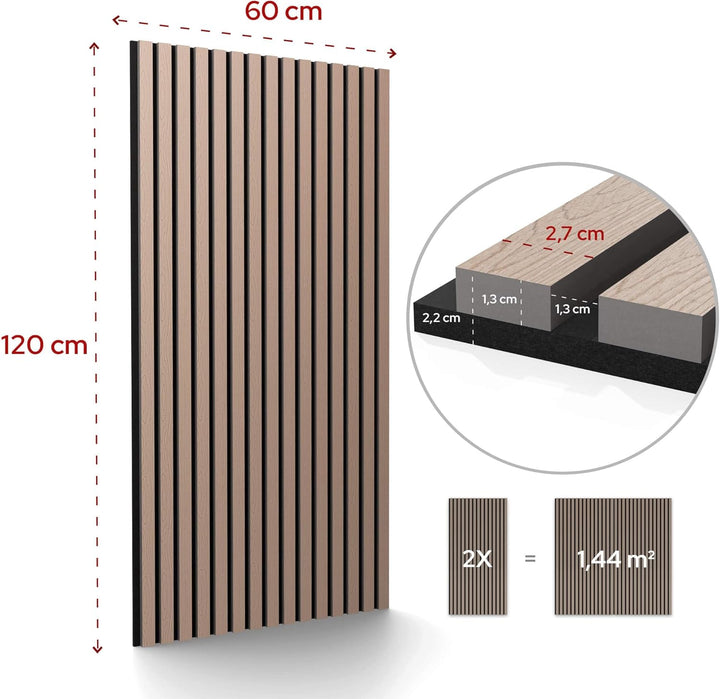Arebos Akustikpaneele 120x60 cm | Lamellenwand in Holzoptik für Wand & Decke | modernes Wandpaneel m
