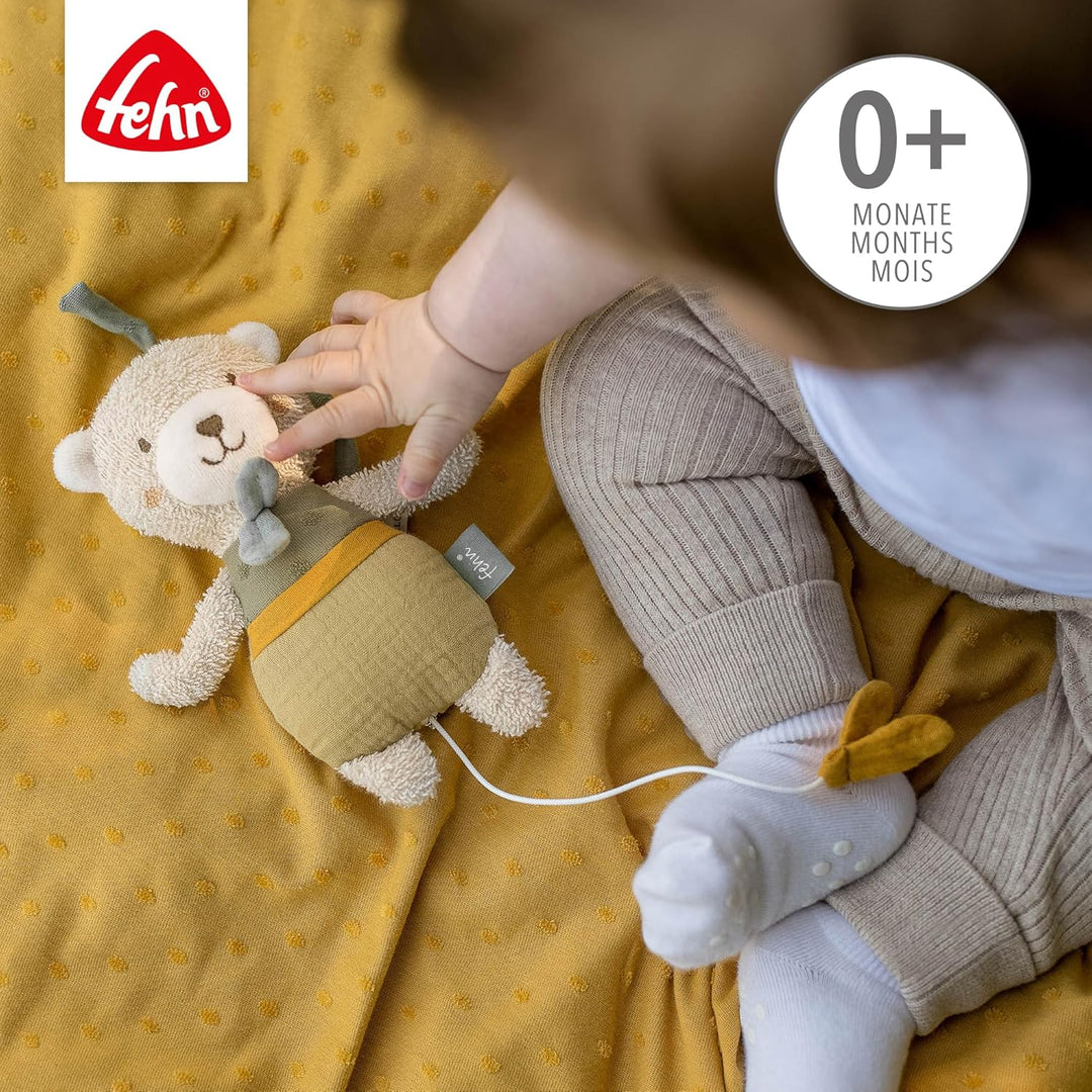 Fehn Mini-Spieluhr Bär fehnNATUR - Kuscheltier & Einschlafhilfe mit Baumwolle (kbA) - beruhigende Me