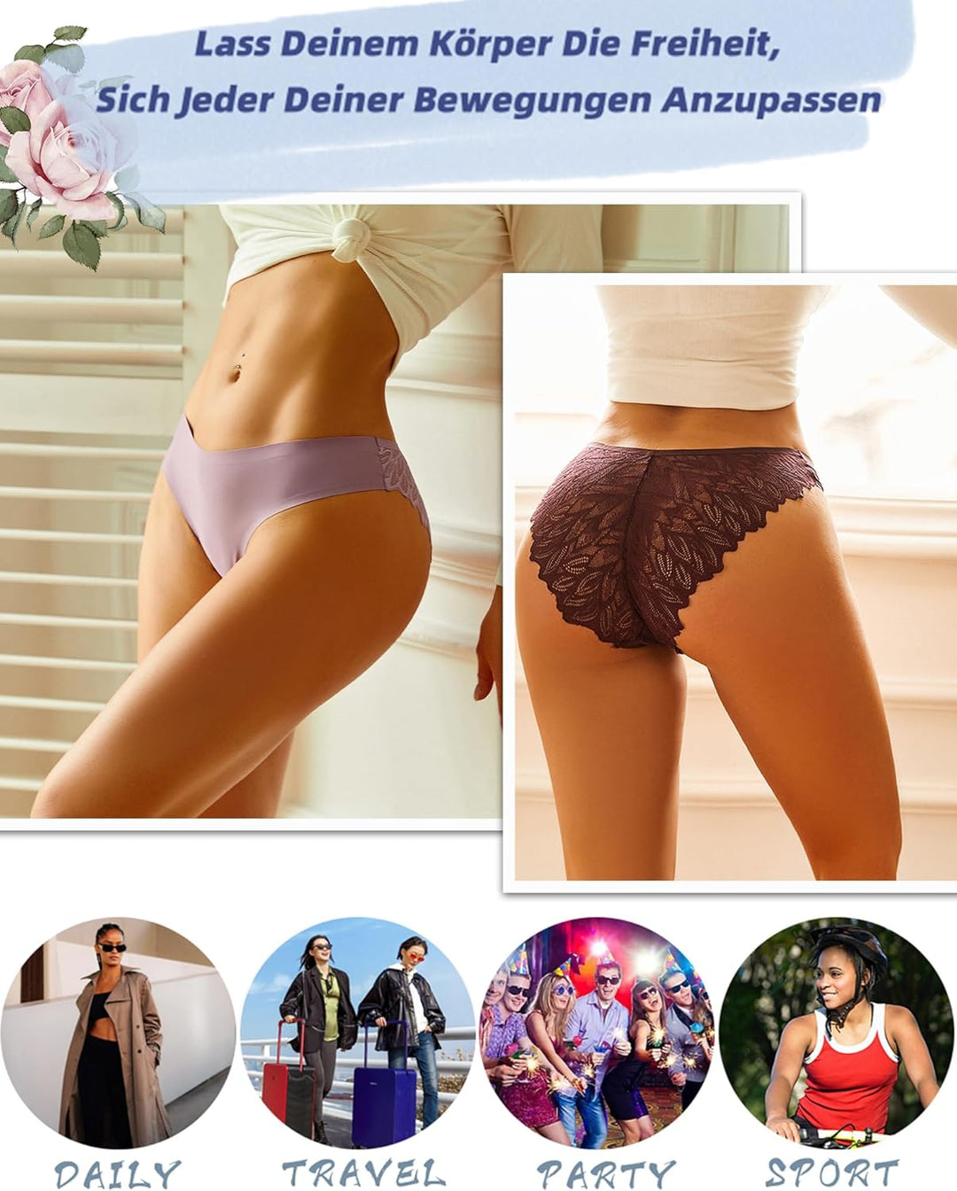 ALL OF ME 6er Pack Seamless Unterwäsche Damen Slip Nahtlos Spitzen Slips Frauen Unterhosen Spitze Se