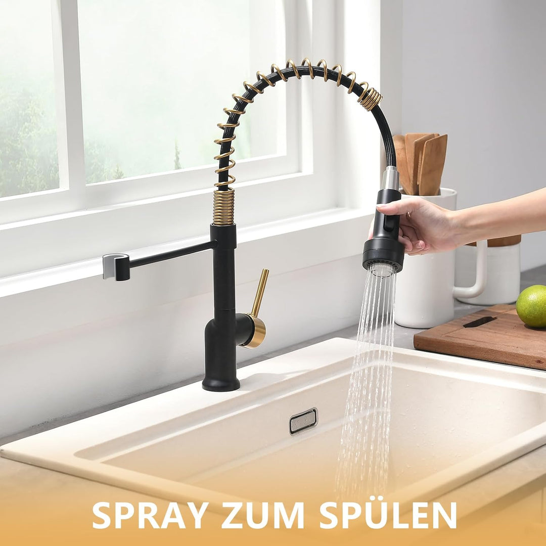 AIMADI LED Wasserhahn Küche Küchenarmatur 360° Schwenkbar mit Spiralfeder Herunterziehen Brause Arma