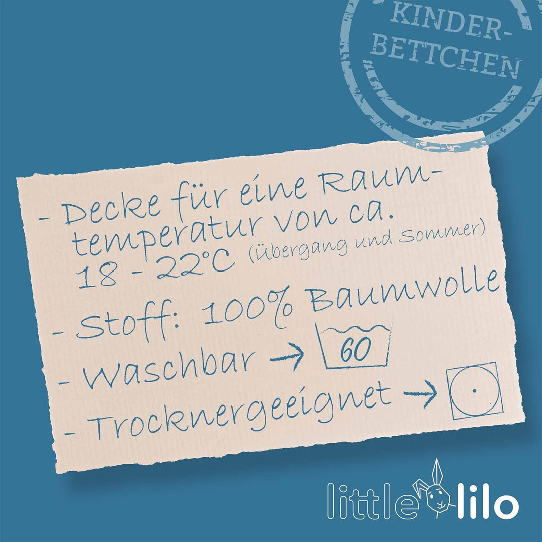 Lilo KBA Kinderbettdecke 100x135 cm - Daunendecke aus 100% Biologischer Baumwolle - Füllung mit 90%