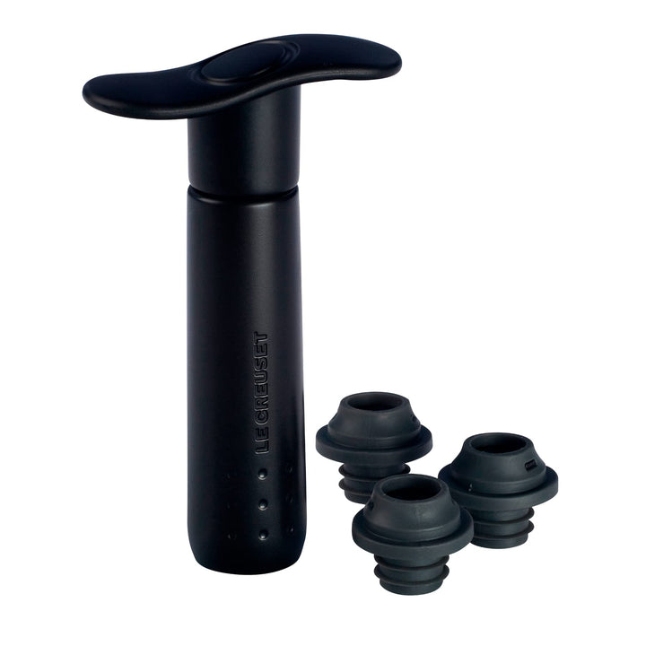 Le Creuset Wine Accessories WA- 137 Weinpumpe & 3 Verschlüsse - Schwarz Schwarz Weinpumpen, Schwarz