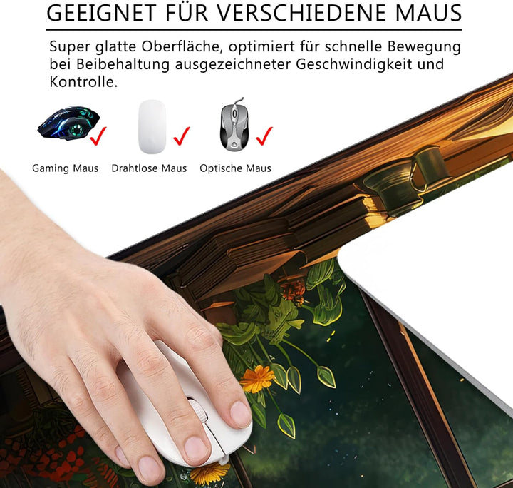 Mauspad Grün Schreibtischunterlage Blumen 80x30cm Mousepad XL Gross Mauspad Nacht Computer PC Tastat