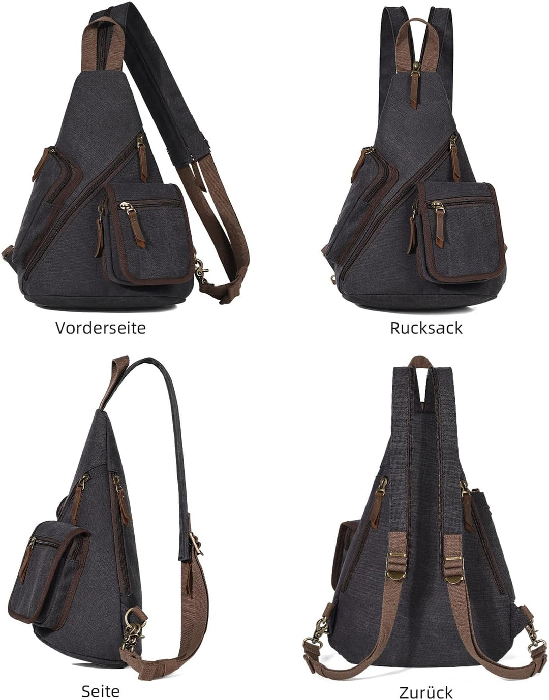 KL928 Canvas Sling Bag Herren und Damen, Crossbody Brusttasche Schulterrucksack Schultertasche Rucks