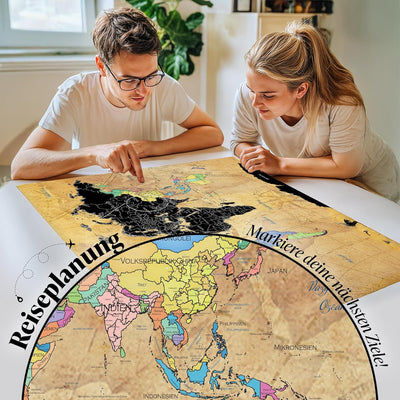 FlyHigh XXL Weltkarte Poster zum Rubbeln in Deutscher Sprache (82x60 cm) inklusive Klebesticker, Kra