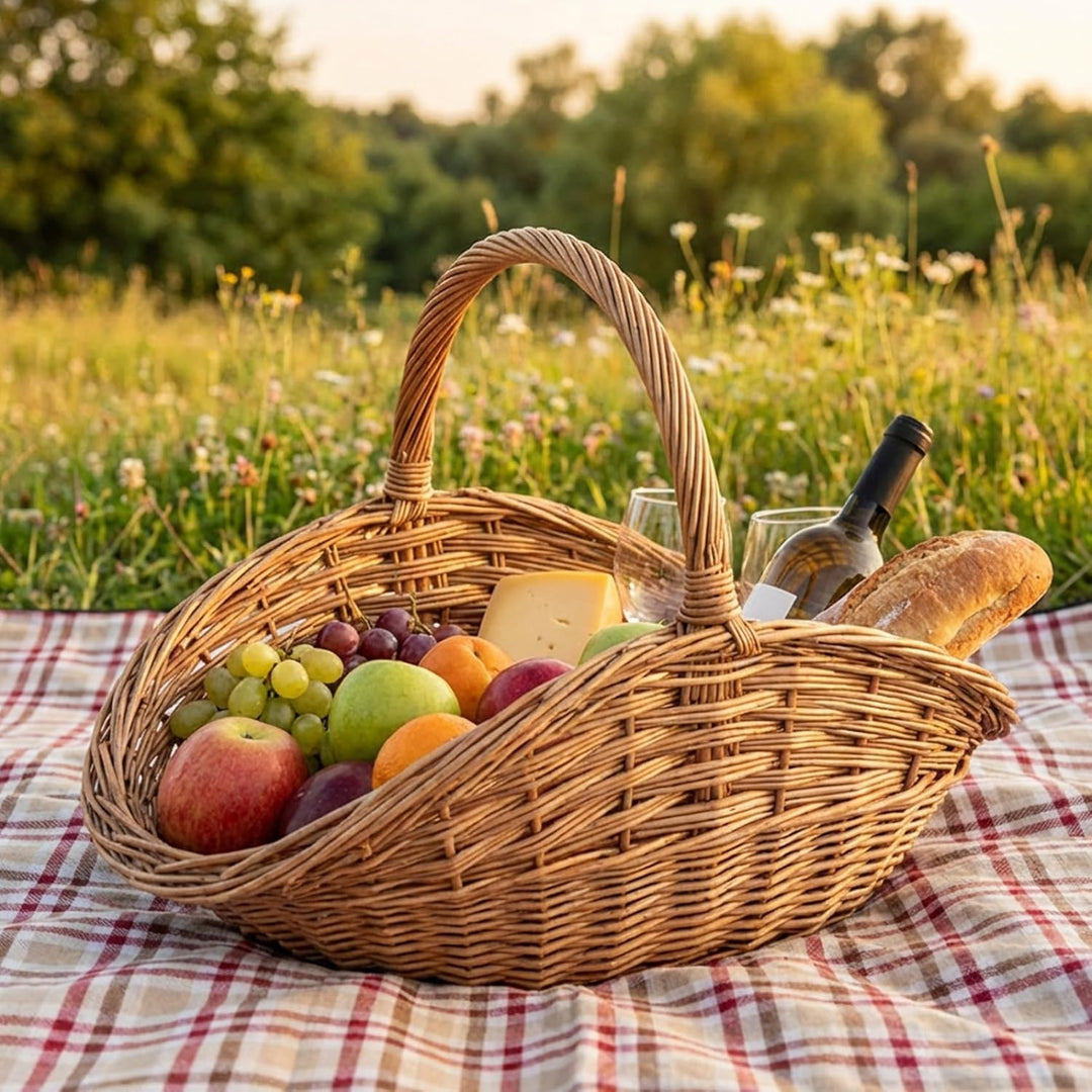 Erntekorb, handgewebter Gartenkorb mit Griff, grosse gewebte Picknickkörbe für Garten, Bauernhaus-De