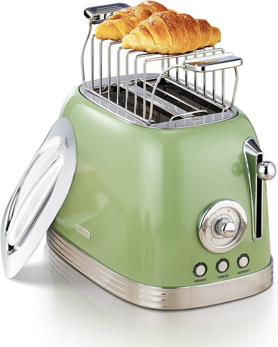 Wiltal Toaster 2 Scheiben, Toaster Retro, Toaster mit Brötchenaufsatz, Toaster mit Deckel aus Edelst