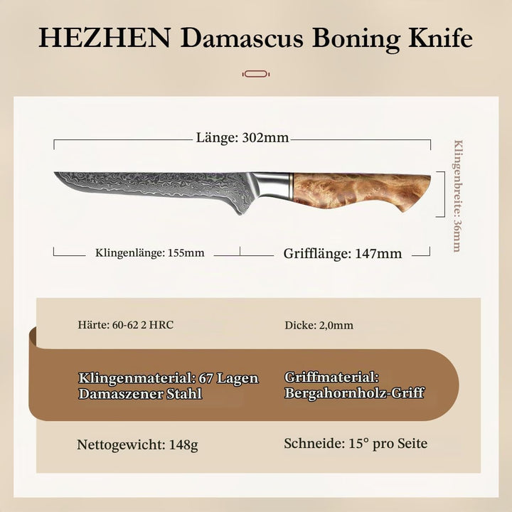 HEZHEN Ausbeinmesser,15.5cm-Filiermesser Profi Kochmesser mit scharfer Klinge Metzgermesser Ausbeine